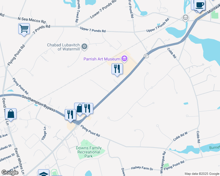 map of restaurants, bars, coffee shops, grocery stores, and more near 175 Montauk Highway in Water Mill