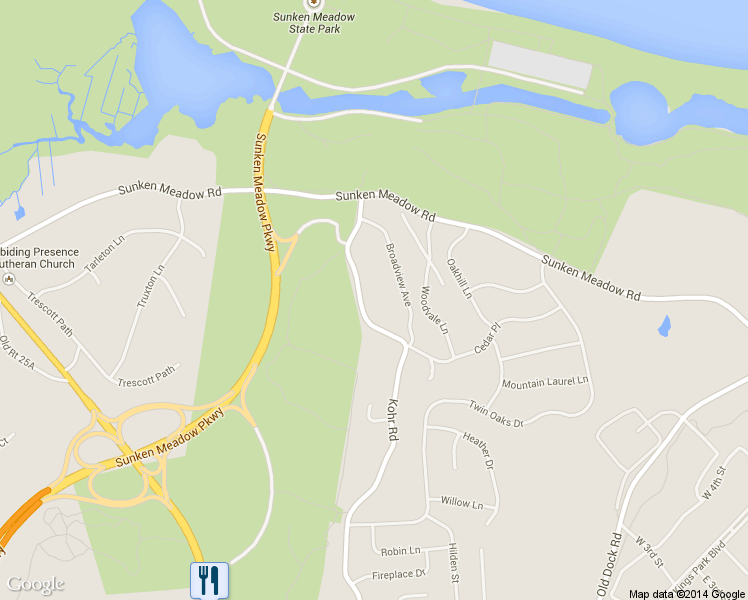 map of restaurants, bars, coffee shops, grocery stores, and more near 275 Kohr Road in Kings Park