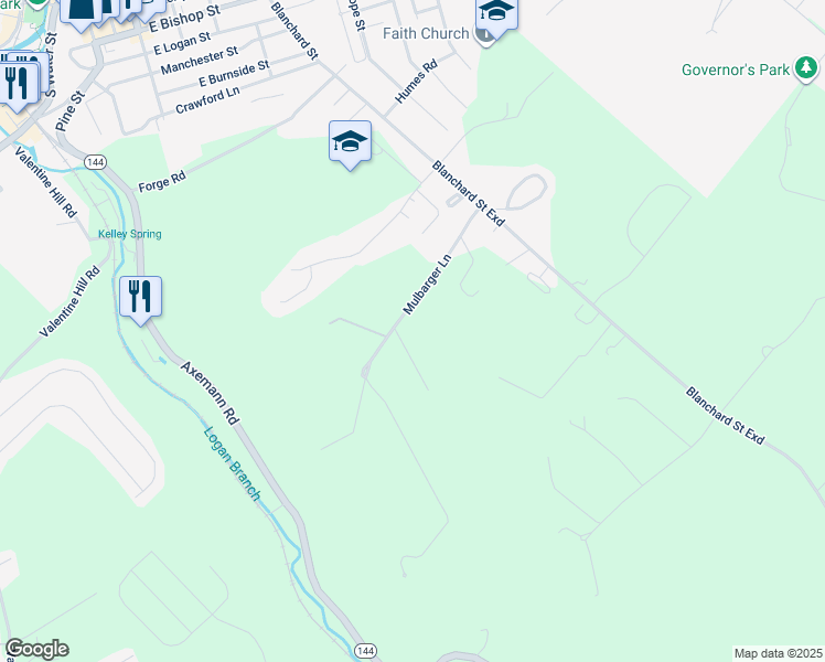 map of restaurants, bars, coffee shops, grocery stores, and more near 120 Mulbarger Lane in Bellefonte