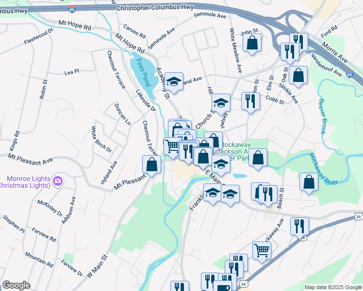 map of restaurants, bars, coffee shops, grocery stores, and more near 30 County Road 513 in Rockaway