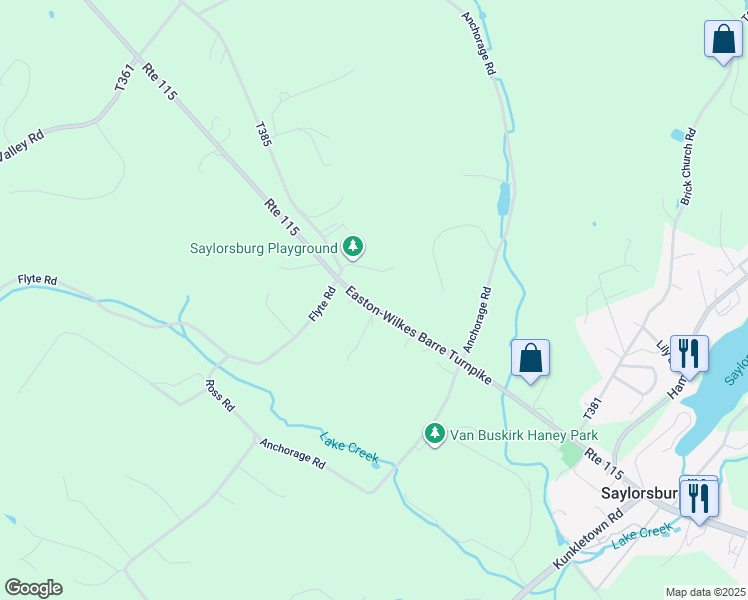 map of restaurants, bars, coffee shops, grocery stores, and more near 1018 Route 115 in Saylorsburg