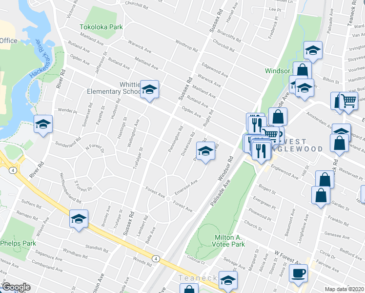 map of restaurants, bars, coffee shops, grocery stores, and more near 1326 Dickerson Road in Teaneck