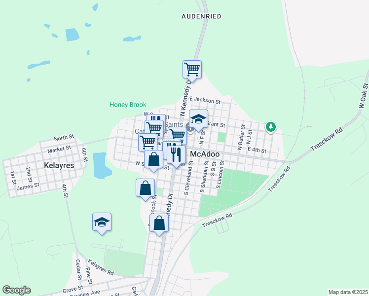 map of restaurants, bars, coffee shops, grocery stores, and more near 22 East Blaine Street in McAdoo