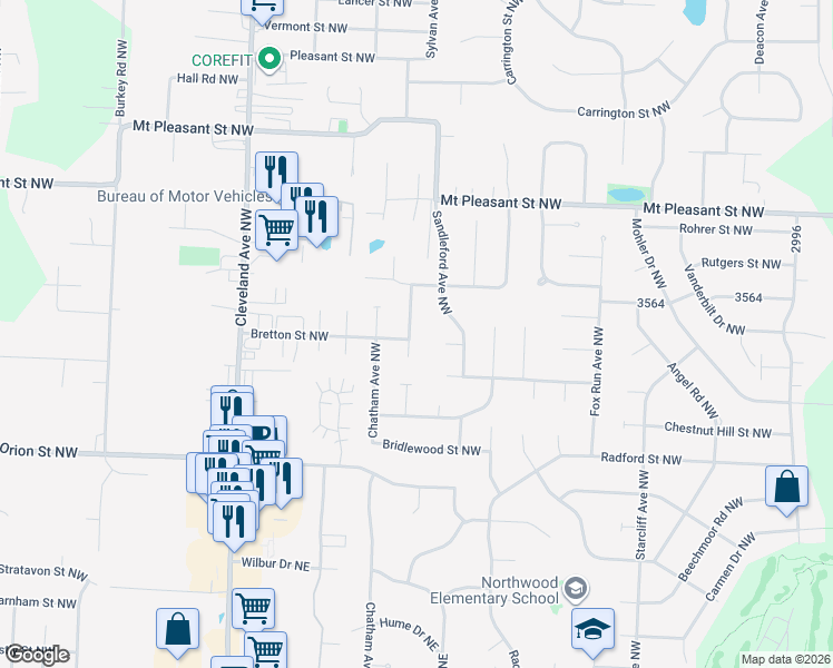 map of restaurants, bars, coffee shops, grocery stores, and more near 7940 Killington Avenue Northwest in North Canton