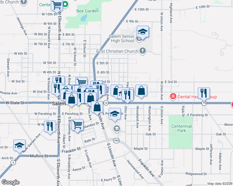 map of restaurants, bars, coffee shops, grocery stores, and more near 193 Rose Avenue in Salem
