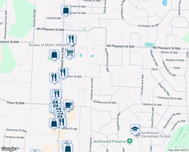 map of restaurants, bars, coffee shops, grocery stores, and more near 7948 Chatham Avenue Northwest in North Canton