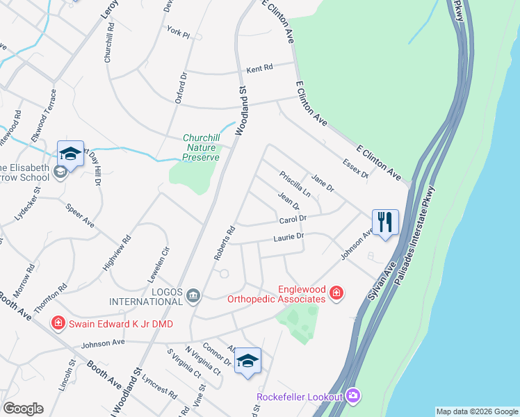 map of restaurants, bars, coffee shops, grocery stores, and more near 9 Barbara Drive in Englewood Cliffs