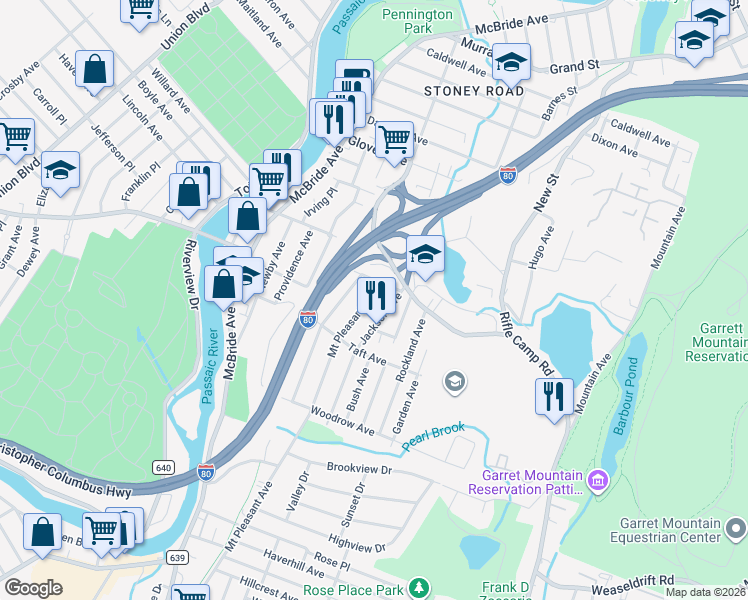 map of restaurants, bars, coffee shops, grocery stores, and more near 15 Mount Pleasant Avenue in Woodland Park