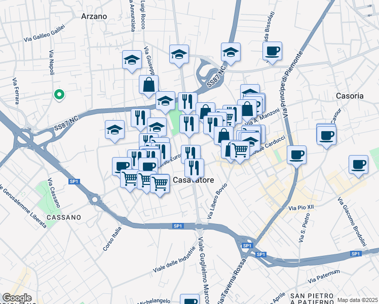 map of restaurants, bars, coffee shops, grocery stores, and more near 1 Corso Europa in Casavatore