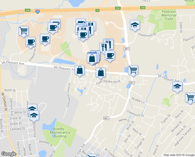 map of restaurants, bars, coffee shops, grocery stores, and more near 17 Fox Hunt Drive in Rockaway