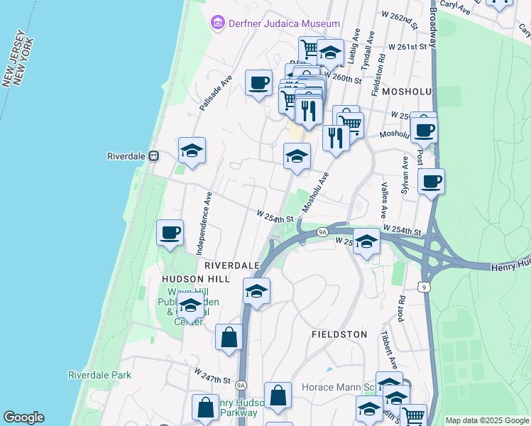 map of restaurants, bars, coffee shops, grocery stores, and more near in The Bronx