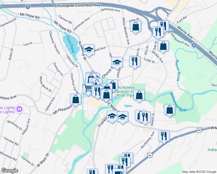 map of restaurants, bars, coffee shops, grocery stores, and more near 26 Mott Place in Rockaway