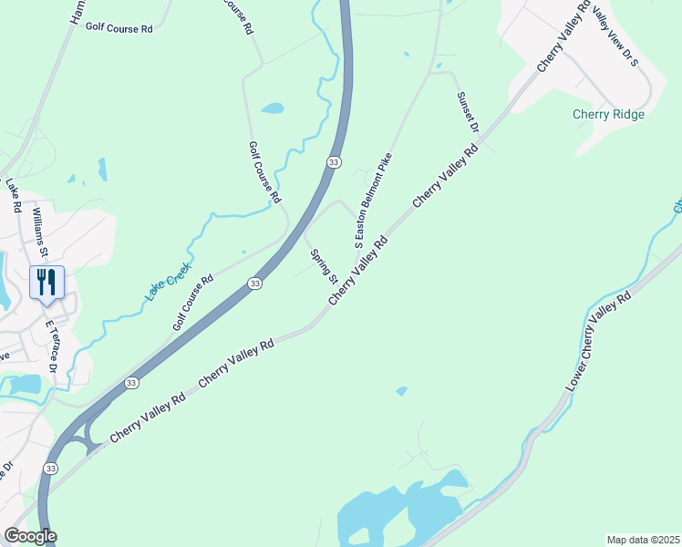 map of restaurants, bars, coffee shops, grocery stores, and more near 1510 Spring Street in Saylorsburg