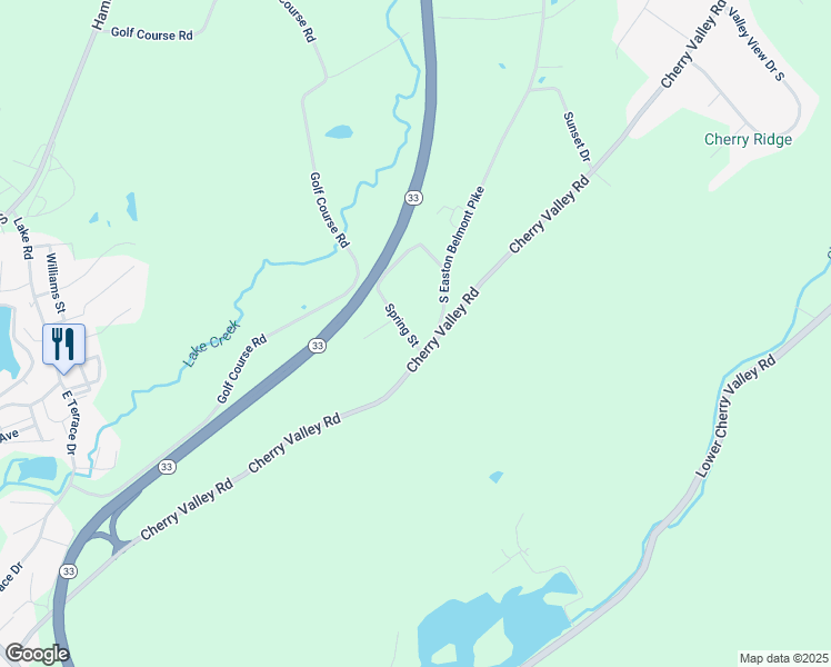 map of restaurants, bars, coffee shops, grocery stores, and more near 1510 Spring Street in Saylorsburg