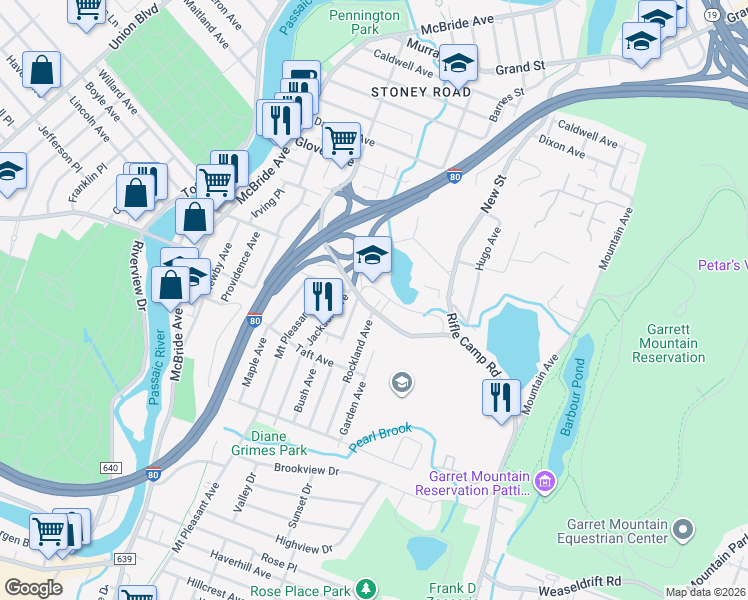 map of restaurants, bars, coffee shops, grocery stores, and more near 185 Squirrelwood Road in Woodland Park