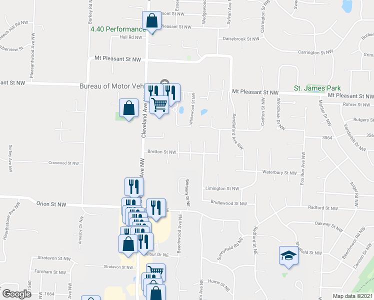map of restaurants, bars, coffee shops, grocery stores, and more near 7965 Norriton Circle Northwest in North Canton