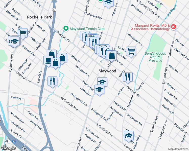 map of restaurants, bars, coffee shops, grocery stores, and more near 40 Taplin Avenue in Maywood