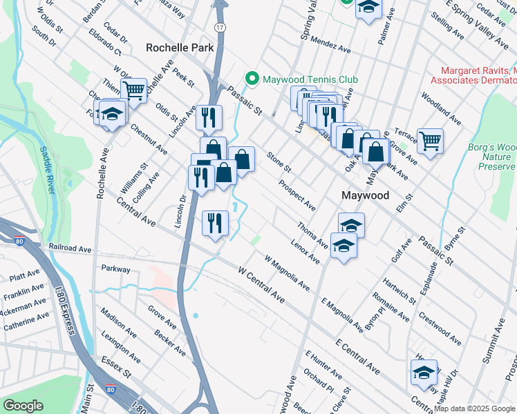 map of restaurants, bars, coffee shops, grocery stores, and more near 147 Lenox Ave in Maywood