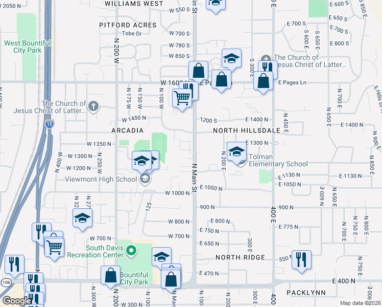 map of restaurants, bars, coffee shops, grocery stores, and more near in Bountiful
