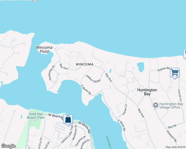 map of restaurants, bars, coffee shops, grocery stores, and more near 20 Harbor Hill Road in Huntington