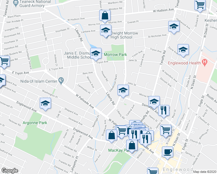 map of restaurants, bars, coffee shops, grocery stores, and more near 278 Howell Road in Englewood