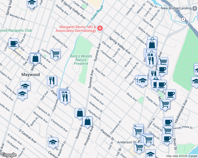 map of restaurants, bars, coffee shops, grocery stores, and more near 310 Euclid Avenue in Hackensack