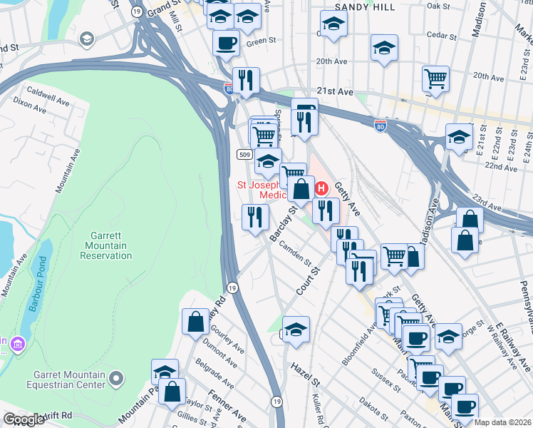 map of restaurants, bars, coffee shops, grocery stores, and more near 70 Chadwick Street in Paterson