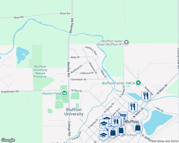 map of restaurants, bars, coffee shops, grocery stores, and more near 183 Hillcrest Dr in Bluffton
