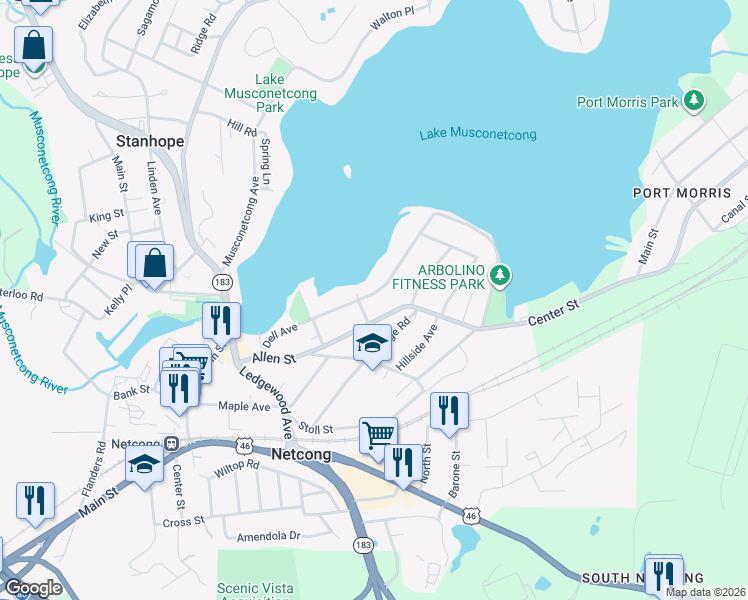 map of restaurants, bars, coffee shops, grocery stores, and more near 8 Koclas Dr in Netcong
