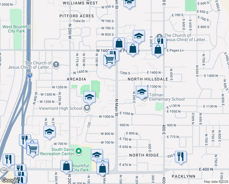 map of restaurants, bars, coffee shops, grocery stores, and more near in Bountiful