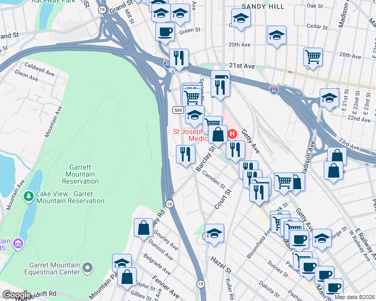 map of restaurants, bars, coffee shops, grocery stores, and more near 70 Chadwick Street in Paterson