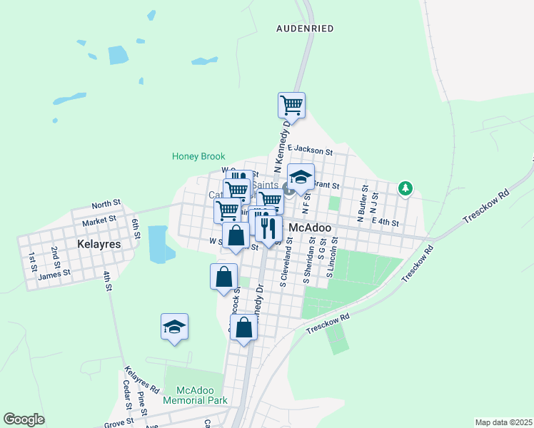 map of restaurants, bars, coffee shops, grocery stores, and more near 28 West Blaine Street in McAdoo