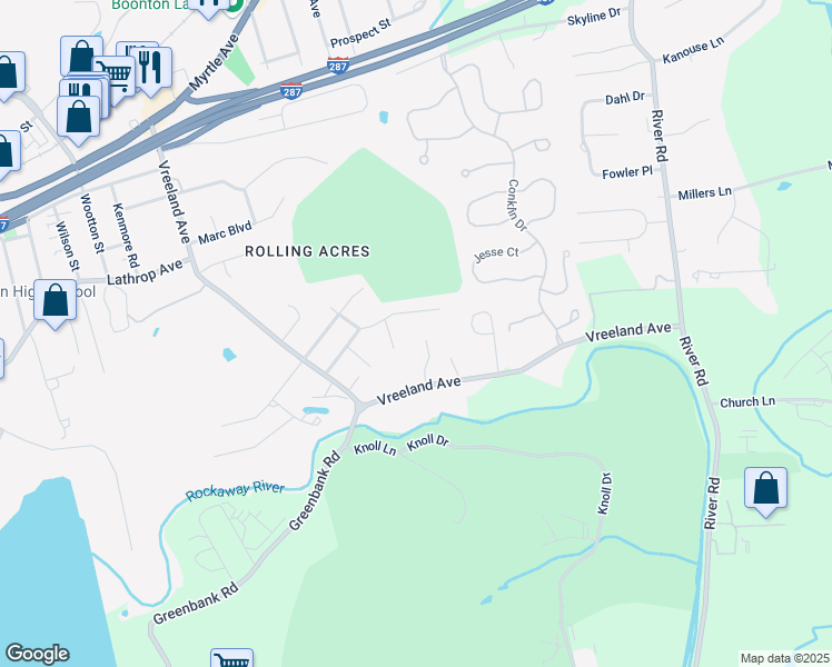 map of restaurants, bars, coffee shops, grocery stores, and more near 28 Brookside Lane in Boonton