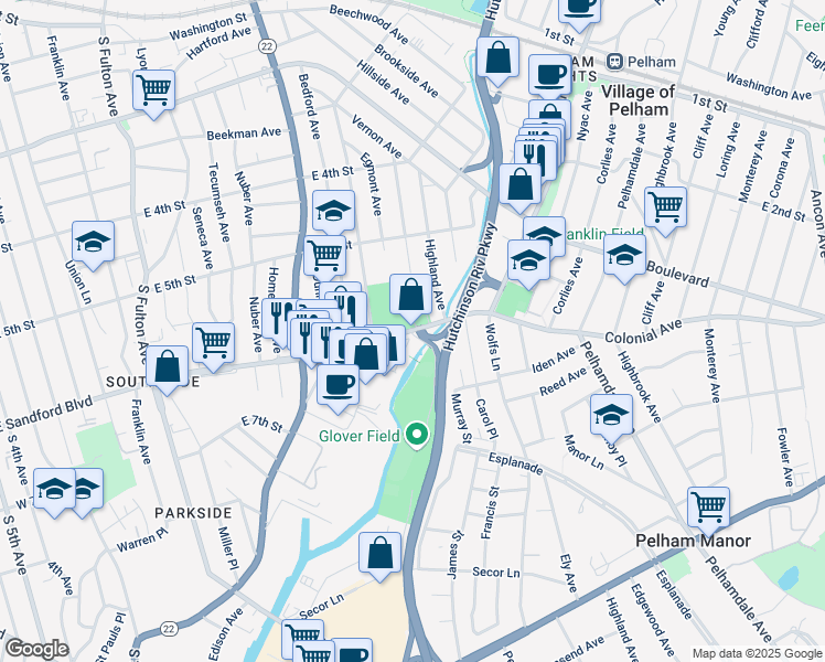 map of restaurants, bars, coffee shops, grocery stores, and more near 500 E Sandford Blvd in Mt Vernon