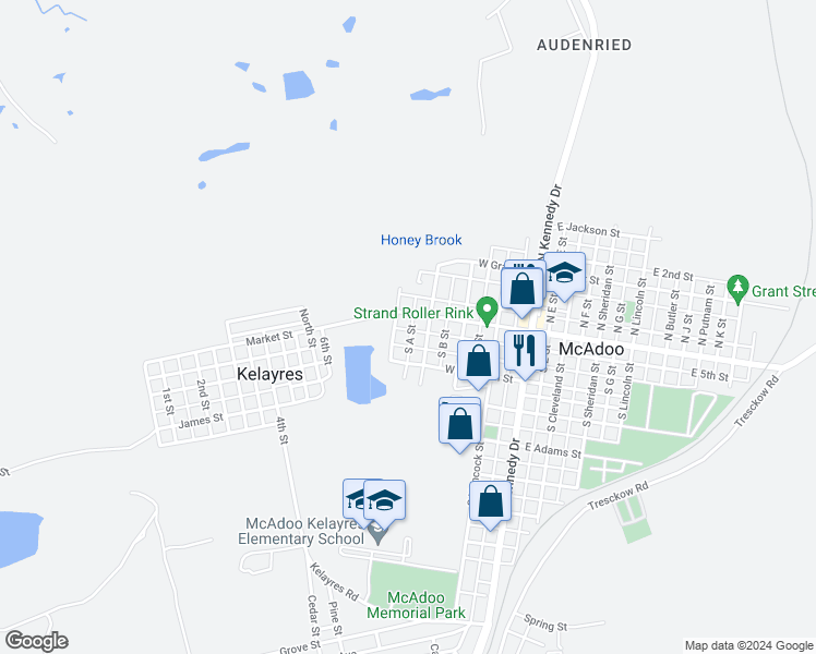 map of restaurants, bars, coffee shops, grocery stores, and more near 328 West Blaine Street in McAdoo