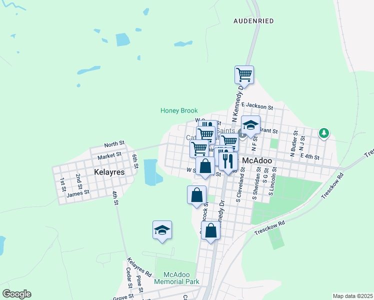 map of restaurants, bars, coffee shops, grocery stores, and more near 238 West Blaine Street in McAdoo