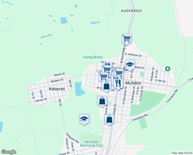 map of restaurants, bars, coffee shops, grocery stores, and more near 238 West Blaine Street in McAdoo