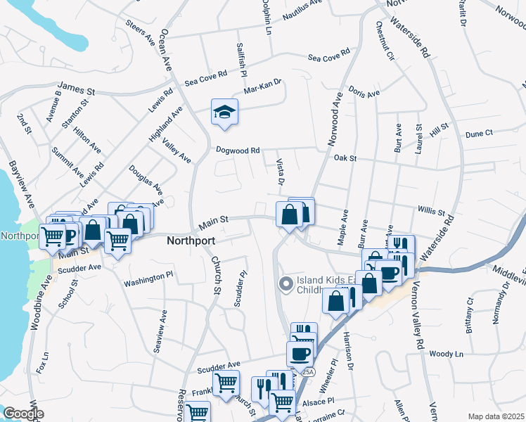 map of restaurants, bars, coffee shops, grocery stores, and more near 429 Main Street in Northport