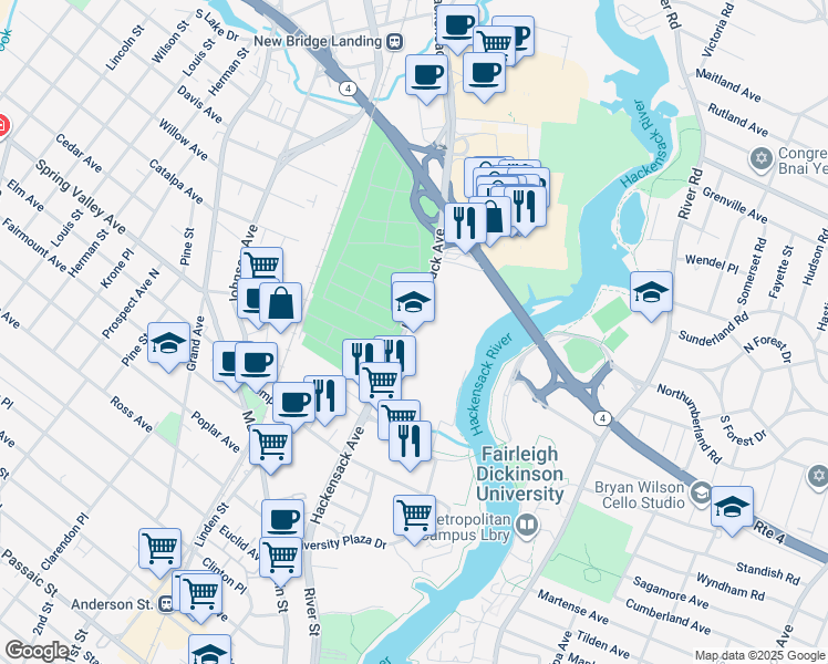 map of restaurants, bars, coffee shops, grocery stores, and more near 200 Hackensack Avenue in Hackensack