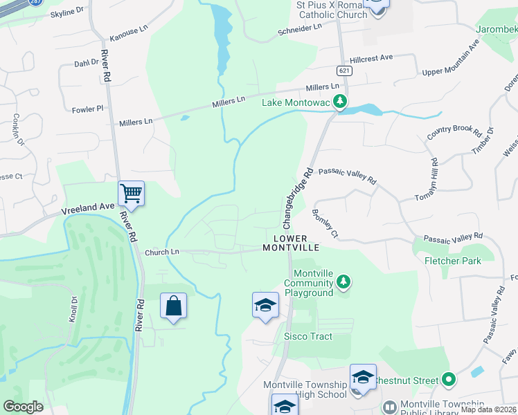 map of restaurants, bars, coffee shops, grocery stores, and more near 39 Springbrook Road East in Montville