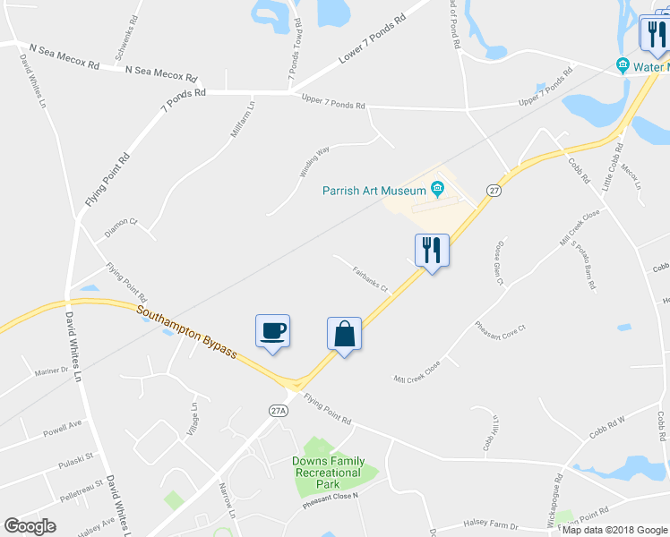 map of restaurants, bars, coffee shops, grocery stores, and more near 31 Fairbanks Court in Water Mill