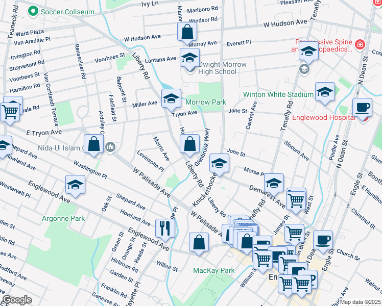 map of restaurants, bars, coffee shops, grocery stores, and more near 278 Howell Road in Englewood