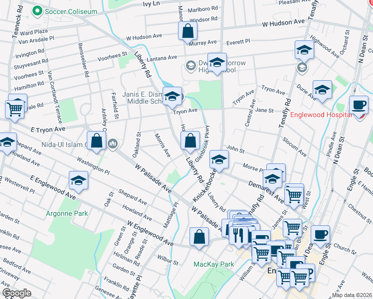 map of restaurants, bars, coffee shops, grocery stores, and more near 278 Howell Road in Englewood