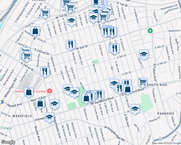 map of restaurants, bars, coffee shops, grocery stores, and more near 332 South 9th Avenue in Mount Vernon