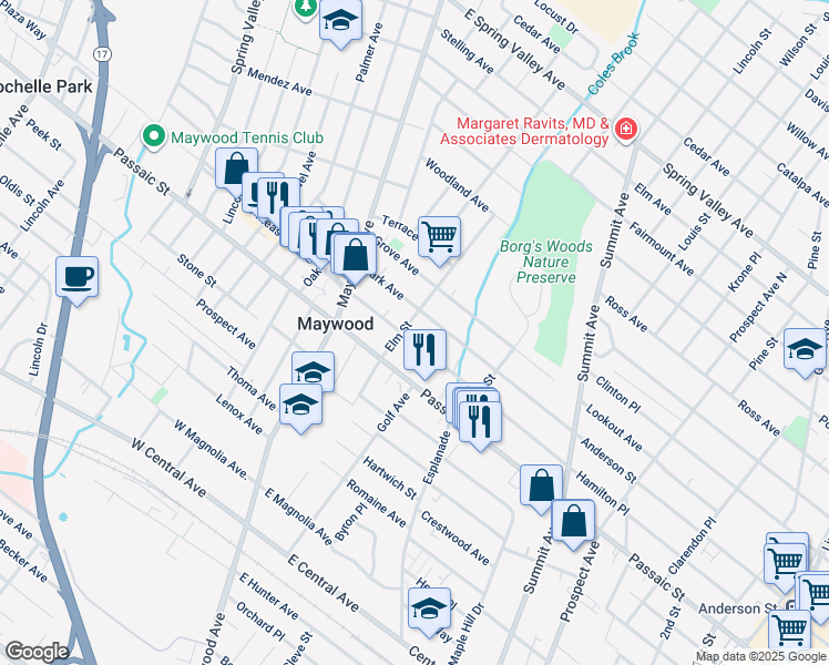 map of restaurants, bars, coffee shops, grocery stores, and more near 103 East Pleasant Avenue in Maywood