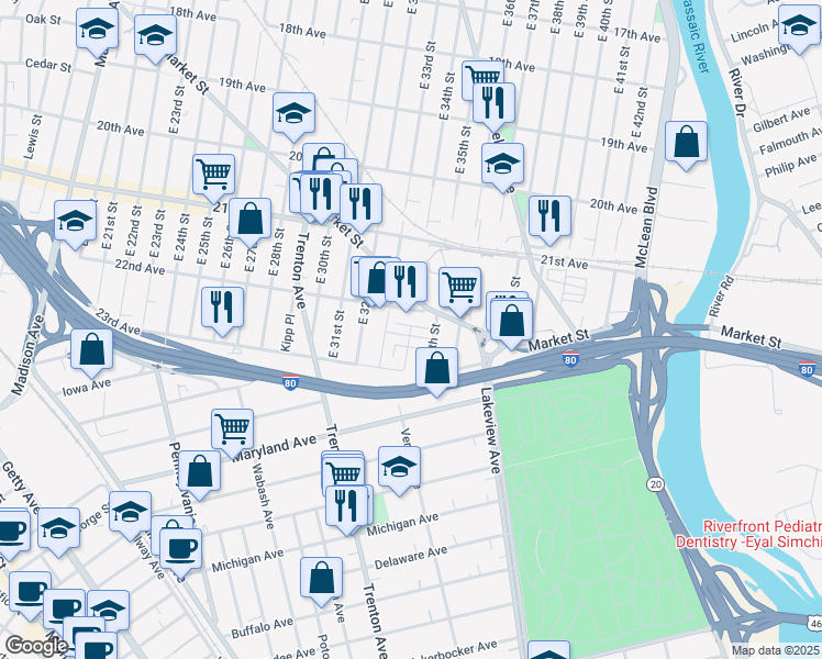 map of restaurants, bars, coffee shops, grocery stores, and more near 328 Heritage Place in Paterson