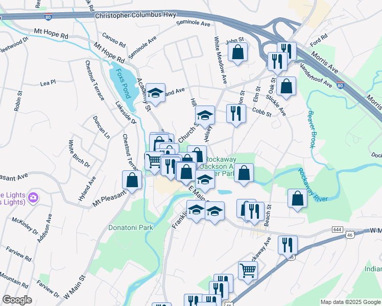 map of restaurants, bars, coffee shops, grocery stores, and more near 26 Mott Place in Rockaway