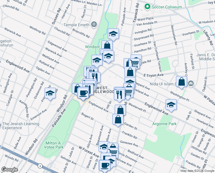 map of restaurants, bars, coffee shops, grocery stores, and more near in Teaneck