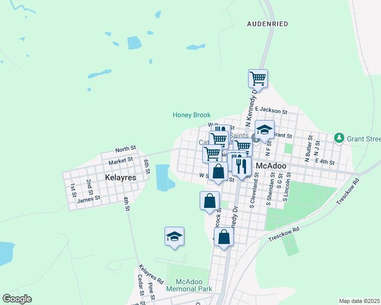 map of restaurants, bars, coffee shops, grocery stores, and more near 328 West Blaine Street in McAdoo