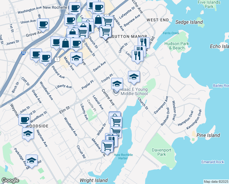 map of restaurants, bars, coffee shops, grocery stores, and more near 270 Centre Avenue in New Rochelle
